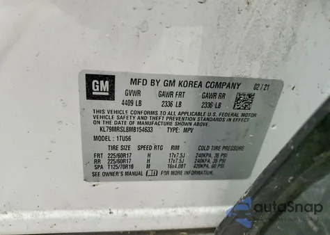 2021 Chevrolet Trailblazer Lt z USA, uszkodzony, nr VIN KL79MRSL8MB154633